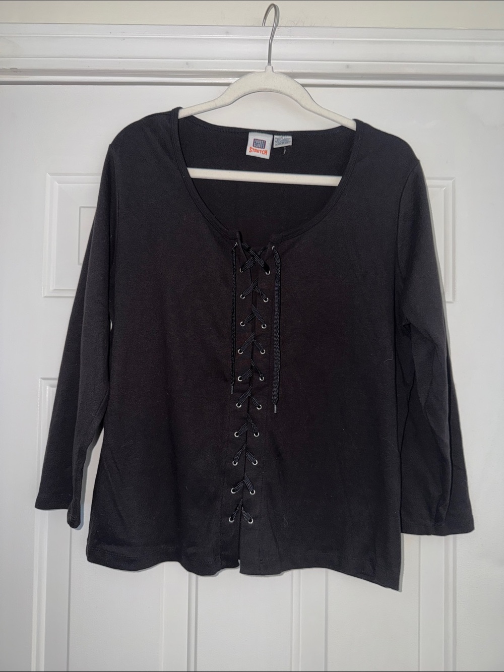Faded Glory Black Lace-Up Long Sleeve Tee. XL